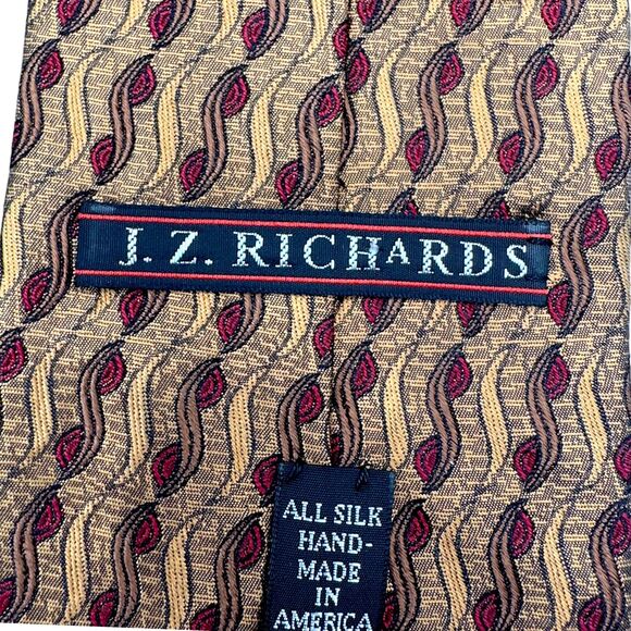 J.Z. Richards Mens Silk Dress Tie Made in Italy Gold Geometric Pattern 58 3.75 - Picture 6 of 10